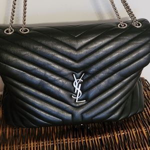 Yves Saint Laurent LouLou Large Black and Silver Matelassé. Authentic.